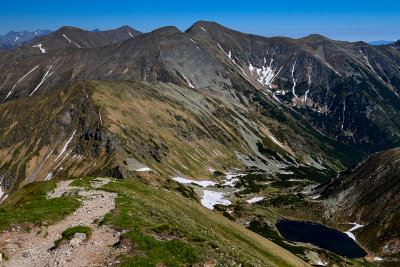 View from Wolowiec 2064m, main West Tatra ridge towards Starorobocianski Wierch 2176 and Bystra 2248m far behind