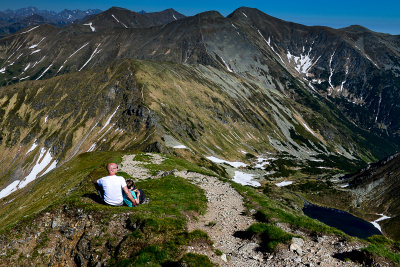 Alex and I on Wolowiec 2064m, behind main West Tatra ridge towards Starorobocianski Wierch 2176 and Bystra 2248m