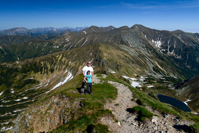 Alex and I on Wolowiec 2064m, behind main West Tatra ridge towards Starorobocianski Wierch 2176 and Bystra 2248m