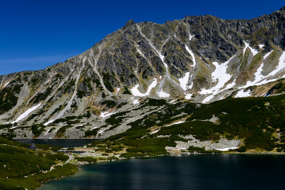 The Great Polish Lake 1664m, The Foremost Polish Lake 1669m, Opalony Wierch 2115m behind, Five Polish Lakes Valley, High Tatra