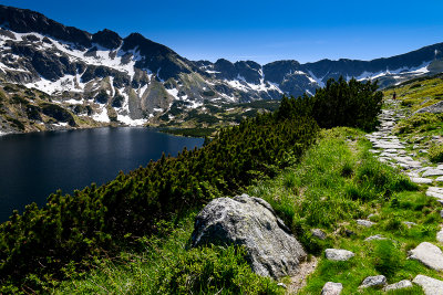 The Great Polish Lake 1664m with Szpiglasowy Wierch 2172m behind on the left, Five Polish Lakes Valley, High Tatra