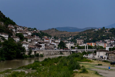 Osum River with Mangalem behind, Berat