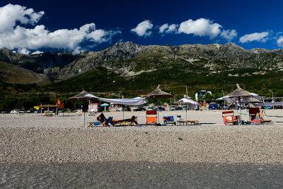 Drymades Beach with Ceraunian Mountains 2044m behind, Dhërmi
