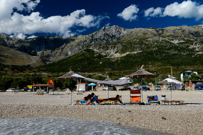 Drymades Beach with Ceraunian Mountains 2044m behind, Dhërmi