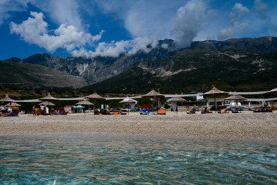 Drymades Beach with Ceraunian Mountains 2044m behind, Dhërmi