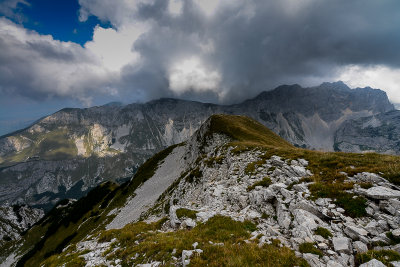 A view point near Prutas 2393m main summit with Planinica 2330m, Bezimeni Vrh 2487m, Bobotov Kuk 2523m behind, Durmitor NP