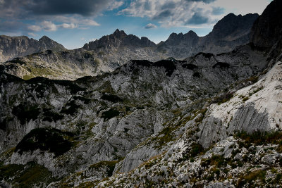 Minin Bogaz 2387m, Lucin Vrh 2396m and on the right Bobotov Kuk 2523m, a view point near Ledena Pecina 2160m, Durmitor NP