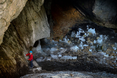 Alex in Ledena Pecina (ice cave) 2160m in Obla Glava massif, Durmitor NP