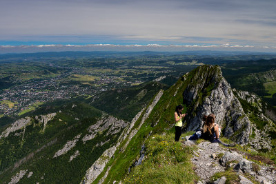 On Giewont 1894m summit, Zakopane below on the left, West Tatra