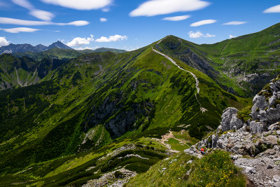 View along hiking route up to Kondracka Kopa 2005m from Giewont 1894m, West Tatra