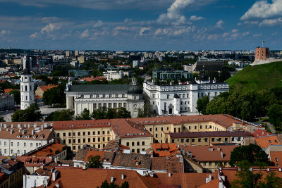 View towards Cathedral Basilica and Gediminas’ Tower from The University Bell Tower, Old Town, Vilnius 