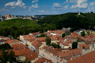 View towards Gediminas’ Tower and The Hill of Three Crosses from The University Bell Tower, Old Town, Vilnius 