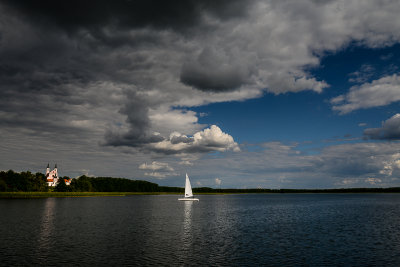 Wigry Lake, former Camaldolese monastery behind, Wigry NP, Suwalki Lake District