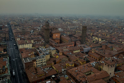 Old Town with outstanding Cattedrale di San Pietro, view from Asinelli Tower, Bologna