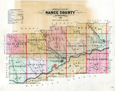 1899 Nance County Nebraska Outline Map
