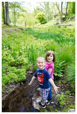 Hunter and Norah by a small stream