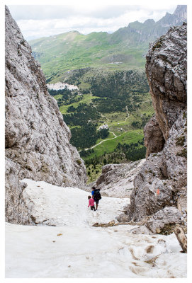 Descending the snow patch