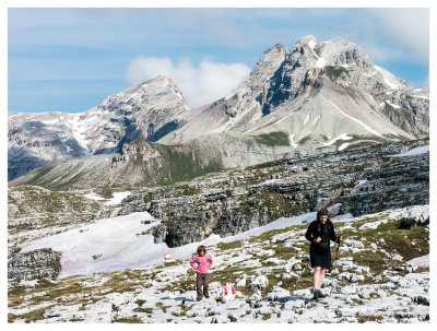 Kathy and Norah with the Puez Mountains