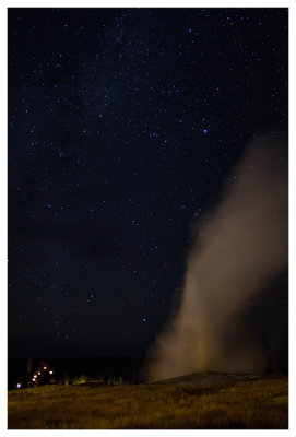 Nighttime Old Faithful eruption