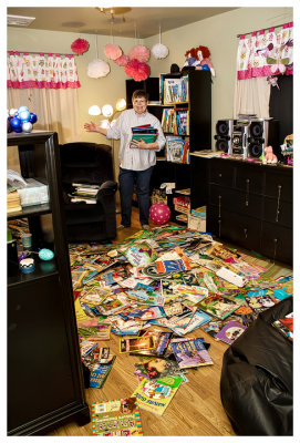 Grandma sorting Norah's books - no small task!