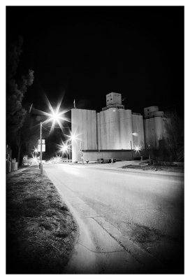 Grain elevators at night