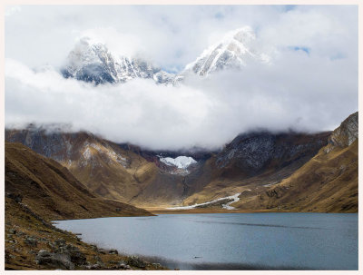 Clouds obscure the mountains