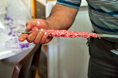 Preparing Kabab Koobideh
