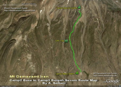 Damavand Camp2 - Camp3 Route Map