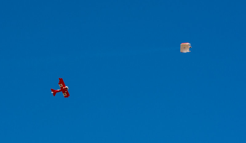Red Baron chasing Snoopy.  Snoopy lost.