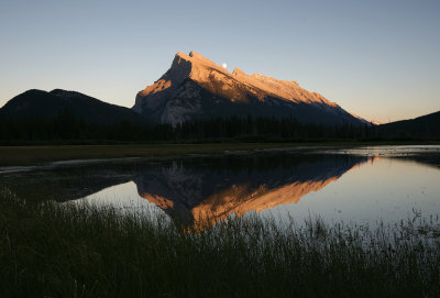 Mount Rundle from Vermillion Lakes at Sunset and Moonrise