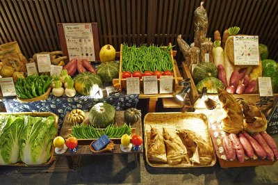 Veggie-restaurant display in Ponto-chō Kyoto @f2.4 D700