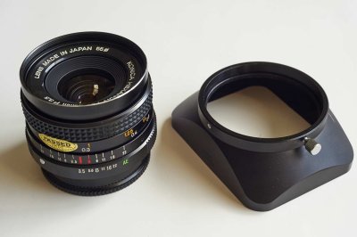 Hexanon AR 28/3.5 with a hood for 24/28mm lenses