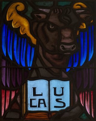 Utrecht, Doopsgezinde kerk glas in loodramen apostel Lucas [011], 2014 0458a.jpg