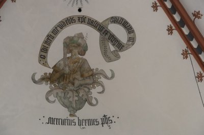 Zutphen, prot gem Walburgiskerk schildering gewelf koor Mercurius Hermes [011], 2014 1217.jpg