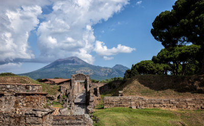 Upper gate to Pompeii with Mt. Vesuvius