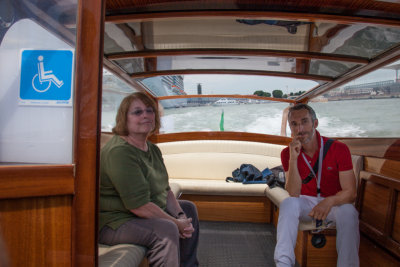 Maggie and our guide on an accessible water taxi