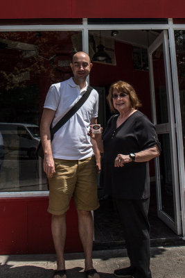 Our guide and Maggie at a carry-out Empanada place