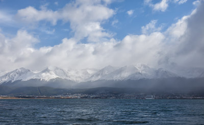 The Martial mountains,  Ushuaia, and the Golden Princess from the Beagle Channel