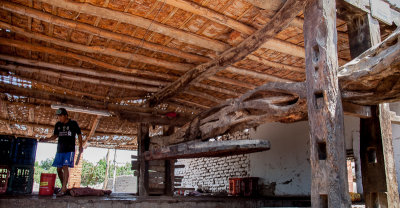 According to the guide this wooden wine press is 150 years old.