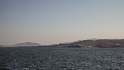 Looking North as we head to sea. The ship is at an LNG terminal