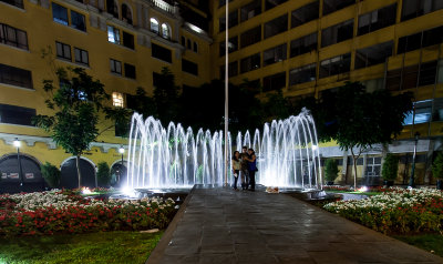 Modern fountain and buildings in the plaza