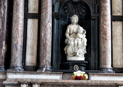 Madonna and Child sculpture by Michelangelo which is inside Church of Our Lady