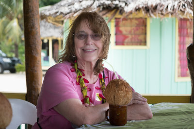 With a fresh coconut