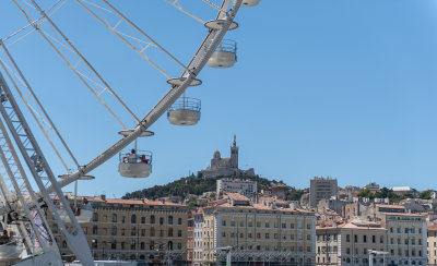 Marseille Vieux Port Ferris Wheel and Notre-Dame de la Garde