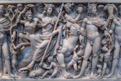 Roman Marble sarcophagus with the Triumph of Dionysos and the Seasons