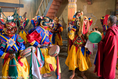 Bhutan (East) - Masked Monks Waiting To Dance