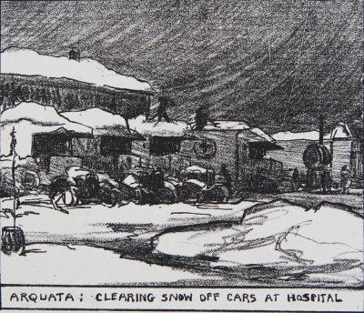 Arquata: Clearing snow off cars at hospital