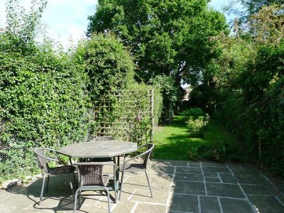 Rear garden patio and lawn