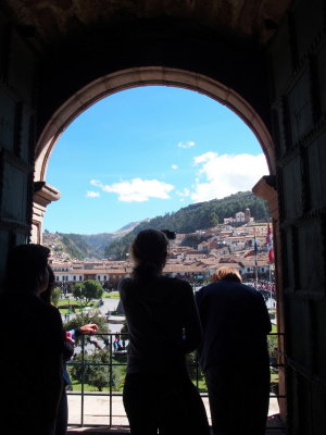 Cusco - Parade viewing from the Cathederal