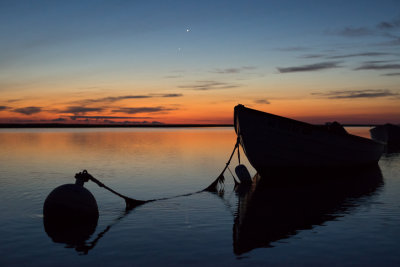 August 2014 : Nauset Marsh pre-dawn sky and boat at anchor